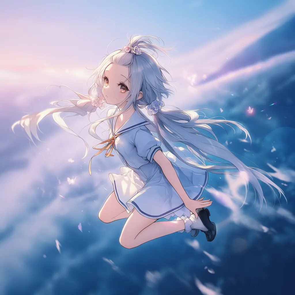 座位浮遊（膝立ち）する美少女AIイラスト｜プロンプト紹介