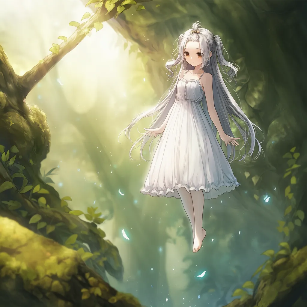 森の上をふわふわ浮遊する美少女AIイラスト｜プロンプト紹介