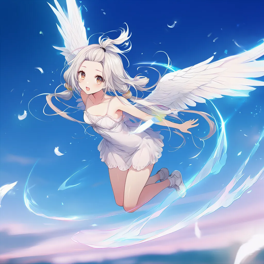 空を飛んでいる状態の美少女AIイラスト｜プロンプト紹介