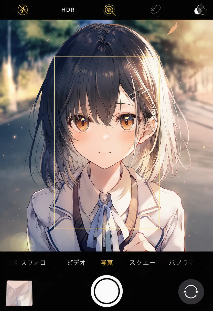 iPhone風の撮影フレームに映る美少女イラスト｜プロンプト紹介