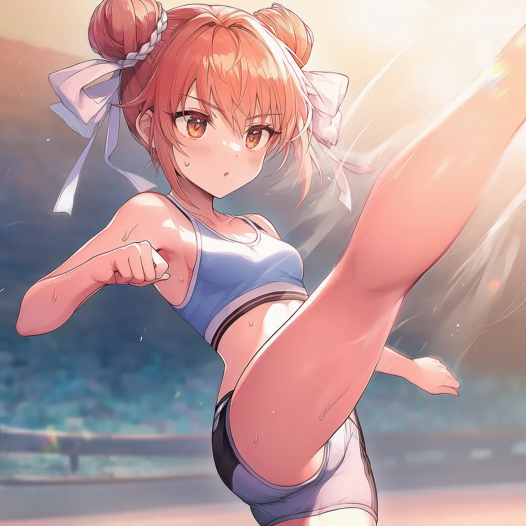 前蹴りをする美少女AIイラスト｜プロンプト紹介