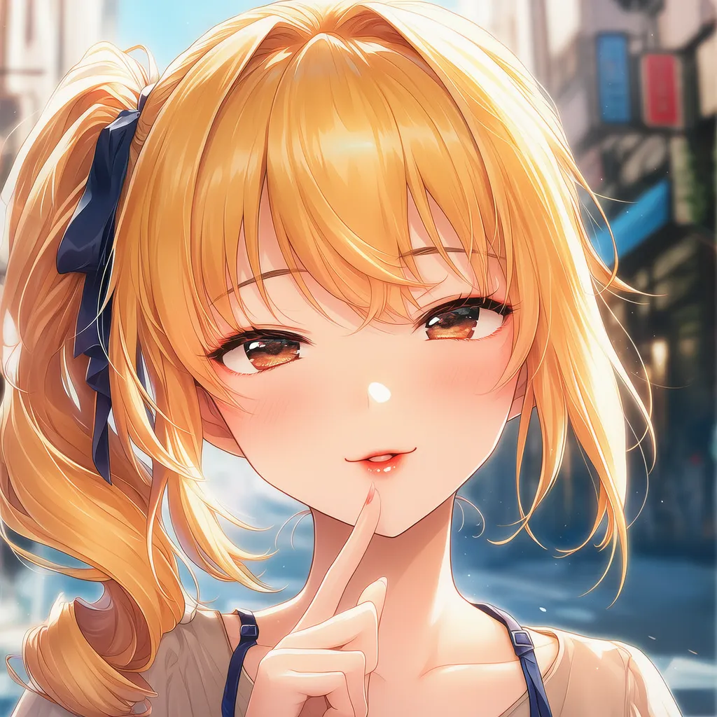 ゆるカールのサイドポニー（ゴールド）｜ギャルの髪型プロンプト