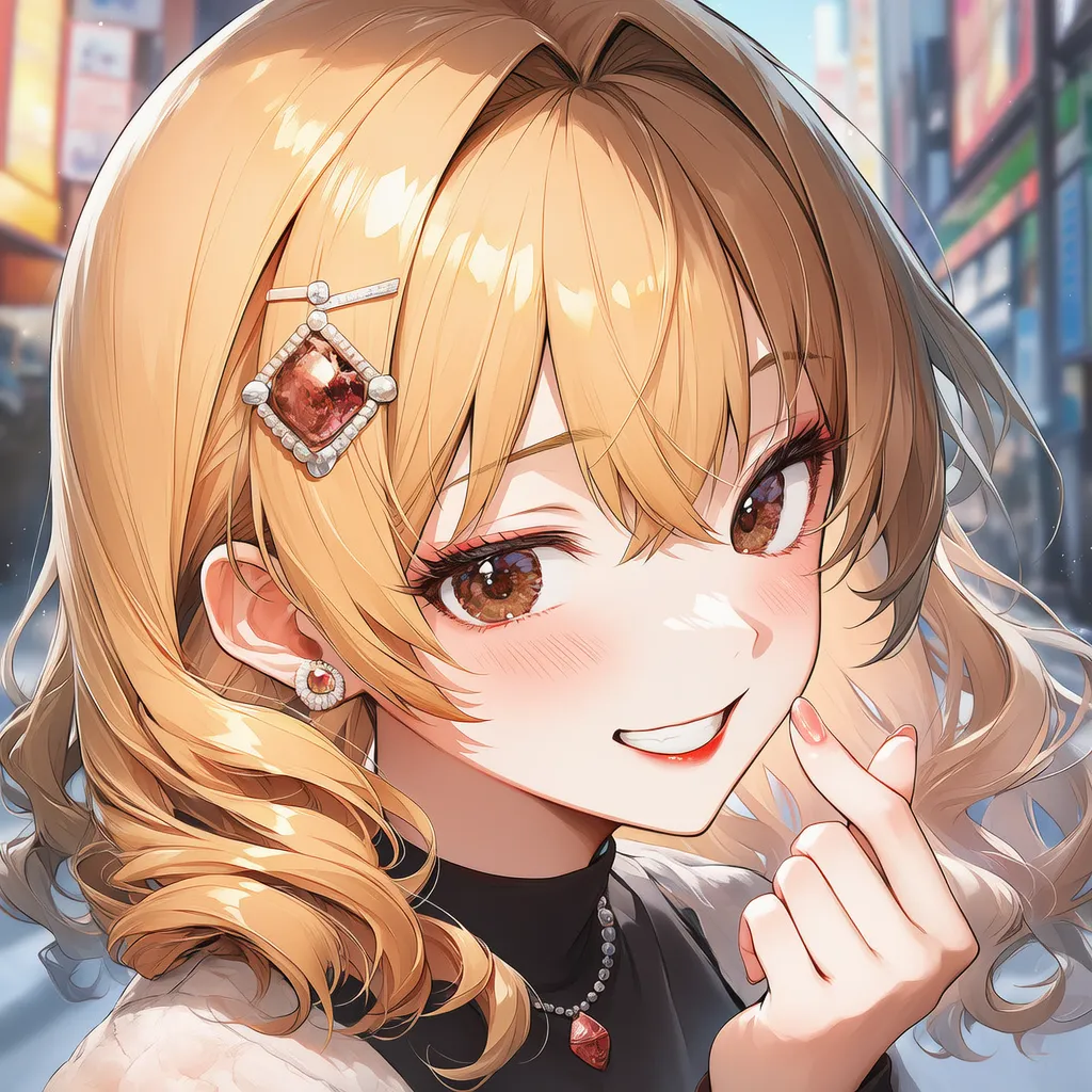 外巻きミディレイヤー（ハニーブロンド）｜ギャルの髪型プロンプト