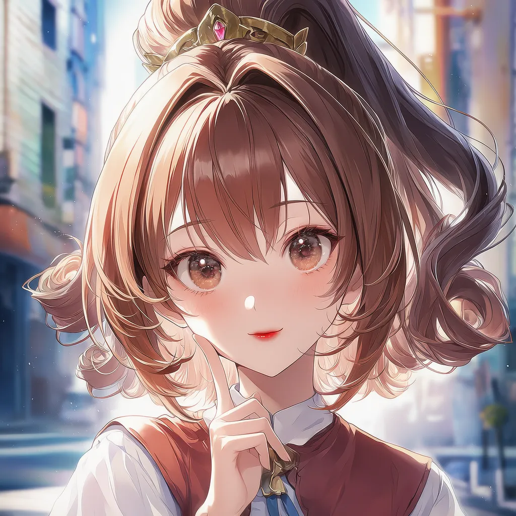 二段ハイポニー（シナモンブラウン）｜ギャルの髪型プロンプト