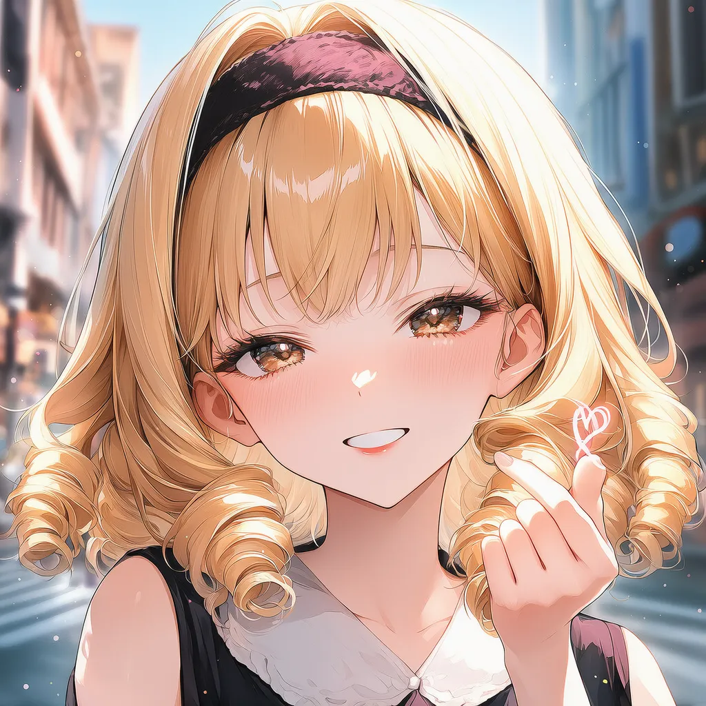 外巻きミディ（ゴールデンブロンド）｜ギャルの髪型プロンプト