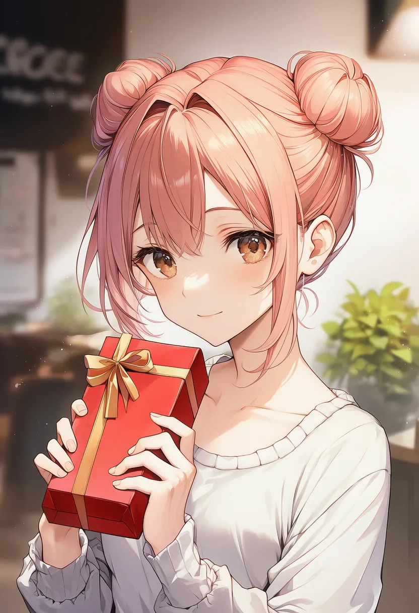 贈り物の箱を持つ美少女AIイラスト｜持ち物プロンプト紹介