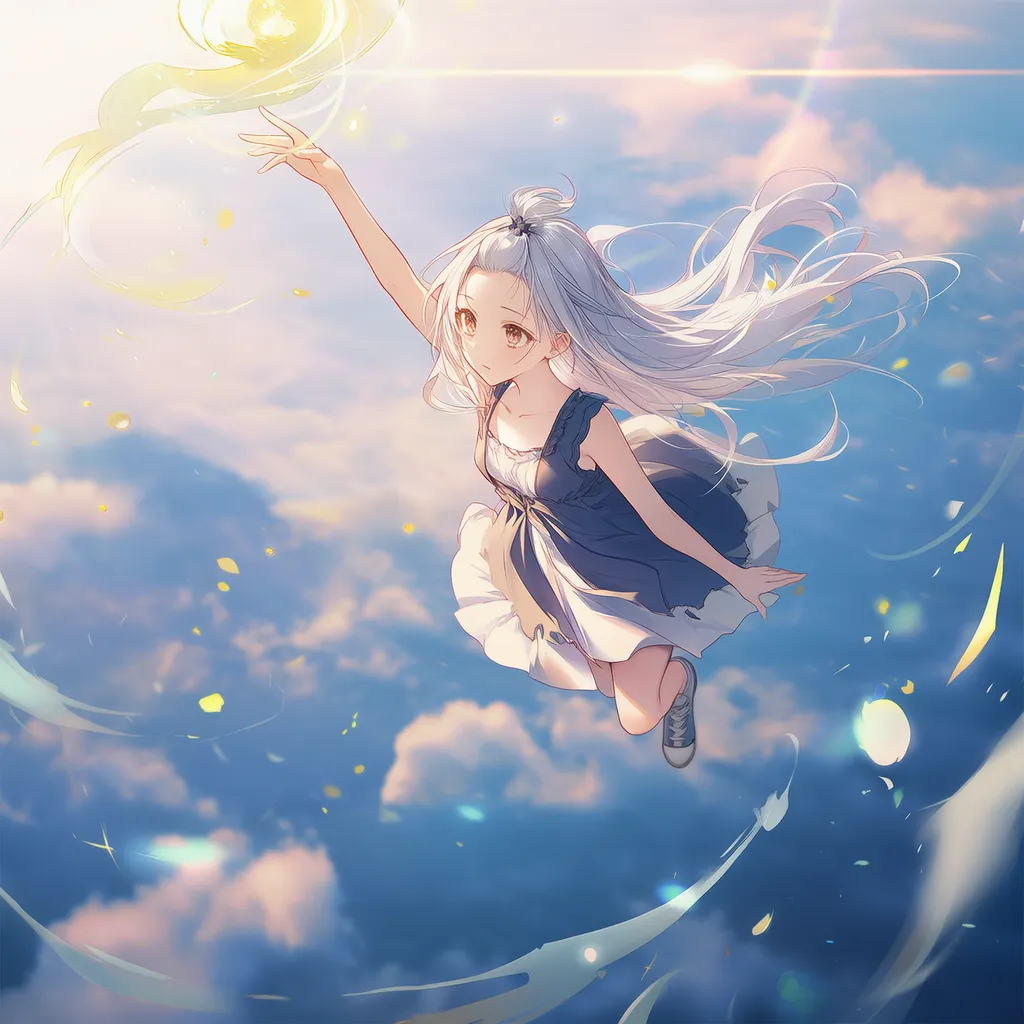 高所を飛ぶ美少女AIイラスト｜プロンプト紹介