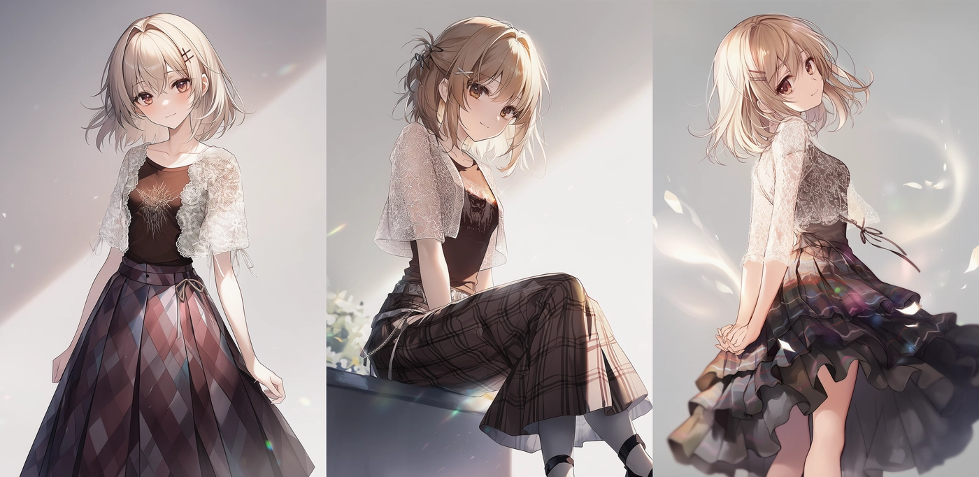 パッチワークスカート×レースカーデ｜森ガールプロンプト紹介