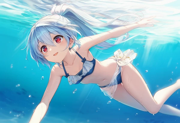 NovelAIで再現した泳ぐ動作のAIイラスト作例