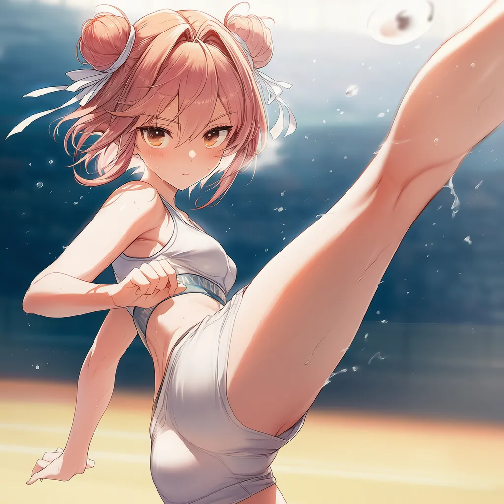キックをする美少女AIイラスト作例｜格闘アクション