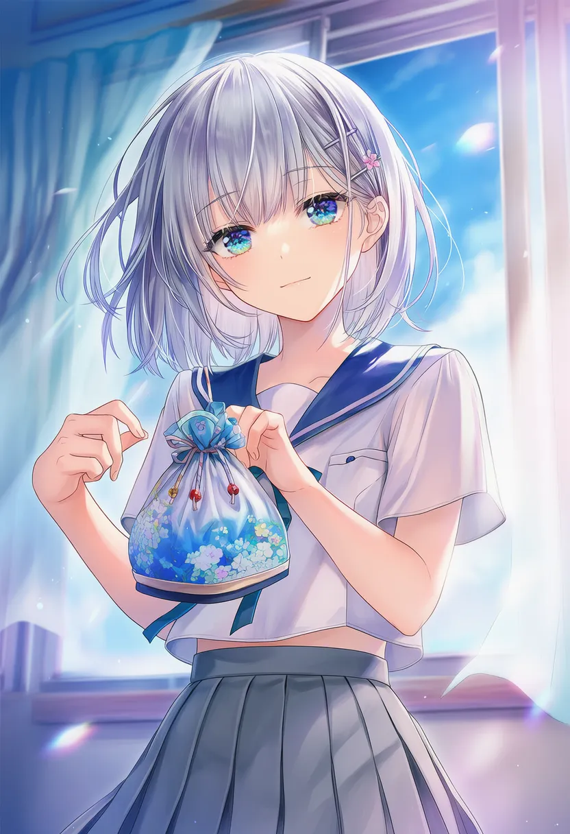 巾着袋を持つ美少女AIイラスト｜持ち物プロンプト紹介