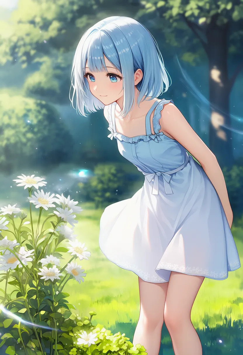前かがみで座ろうとする美少女AIイラスト｜プロンプト紹介