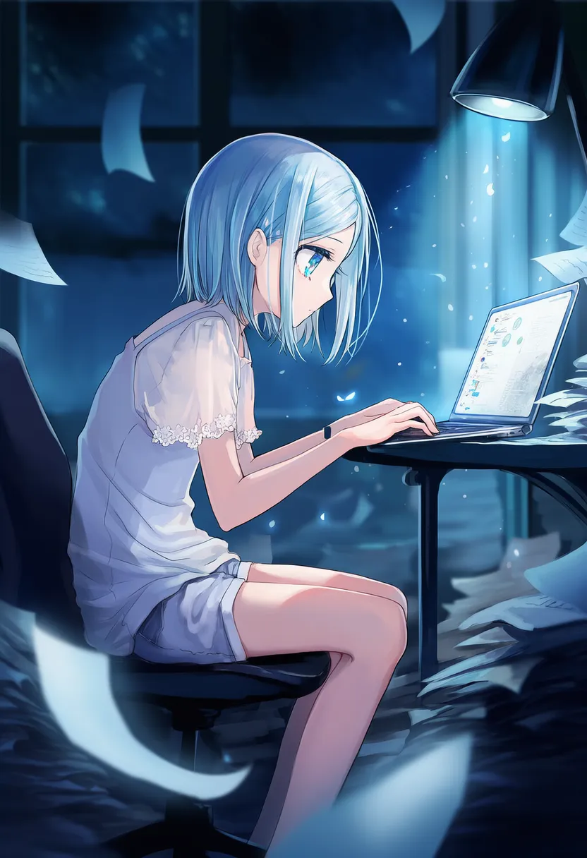 猫背の前かがみ姿勢の美少女AIイラスト｜プロンプト紹介