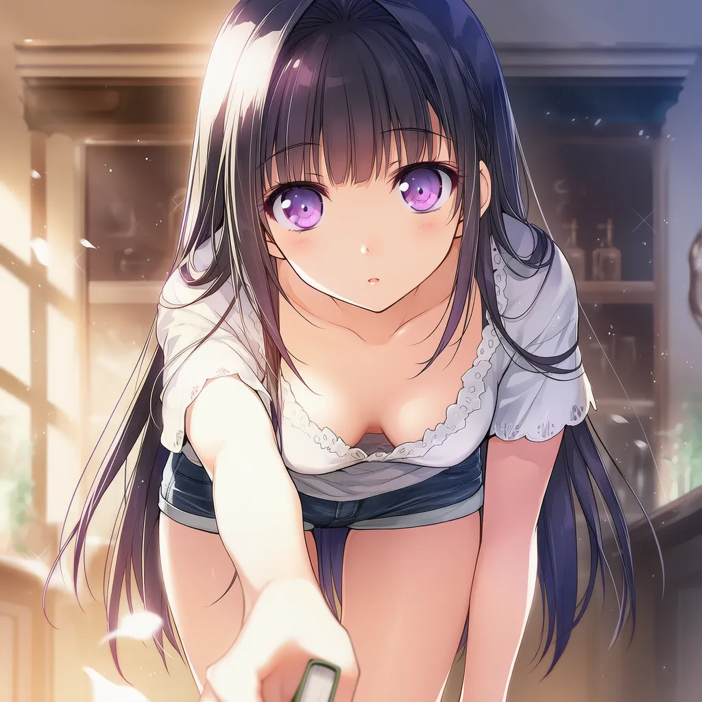 前かがみで控えめに胸チラする美少女AIイラスト｜プロンプト紹介
