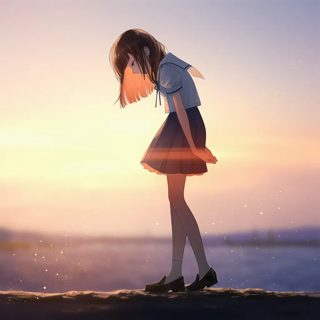 前かがみの猫背で落ち込み涙を流す美少女AIイラスト｜プロンプト紹介