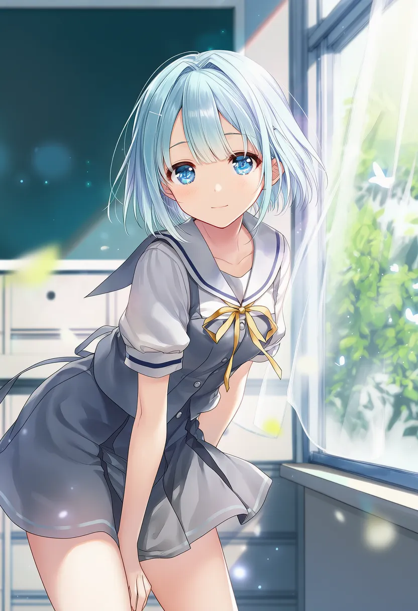 軽めの前かがみ姿勢の制服美少女AIイラスト｜プロンプト紹介