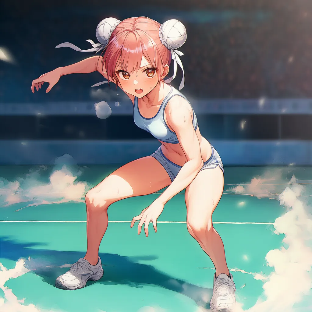 重心を低くする構えをする美少女AIイラスト｜プロンプト紹介