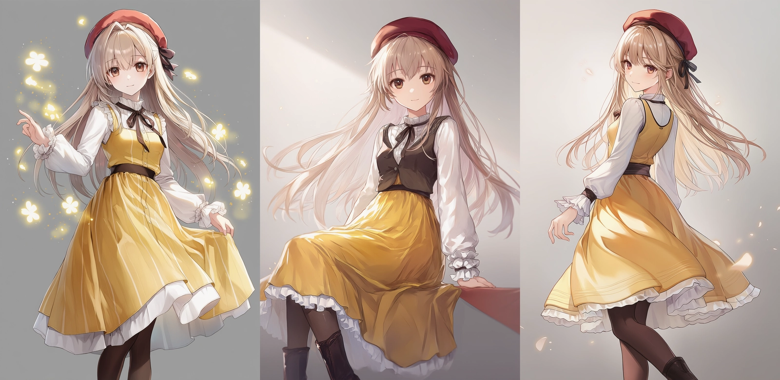 リボンブラウス×重ね着ワンピ｜森ガールプロンプト紹介
