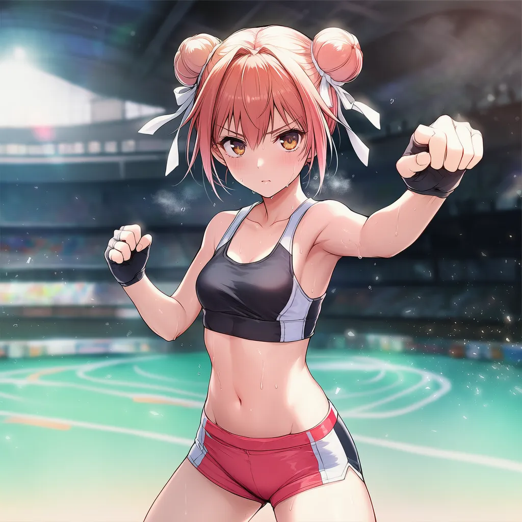 総合格闘技の構えをする美少女AIイラスト｜プロンプト紹介