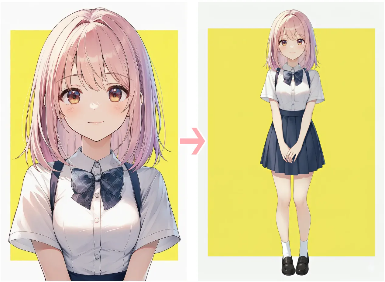 nano bananaでキャラクター性を保持して全身イラストを生成した例