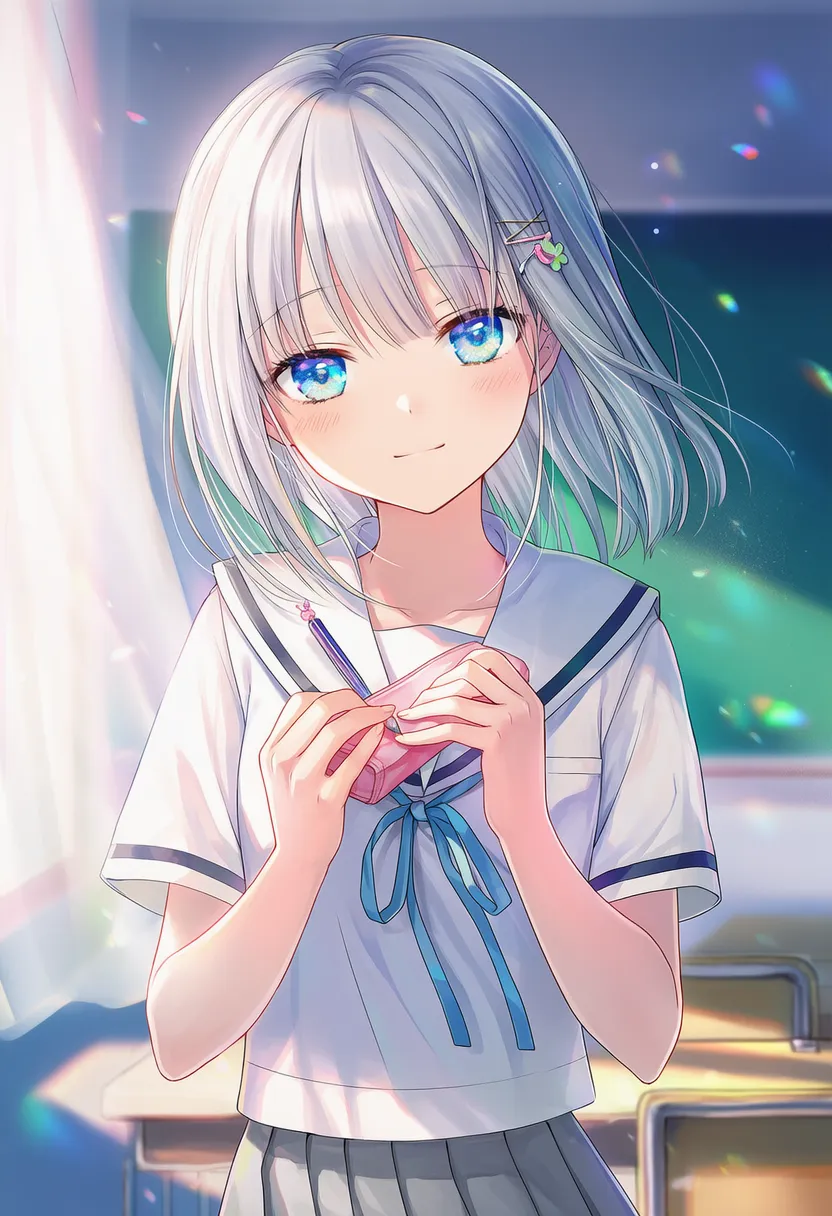 筆箱を持つ美少女AIイラスト｜持ち物プロンプト紹介