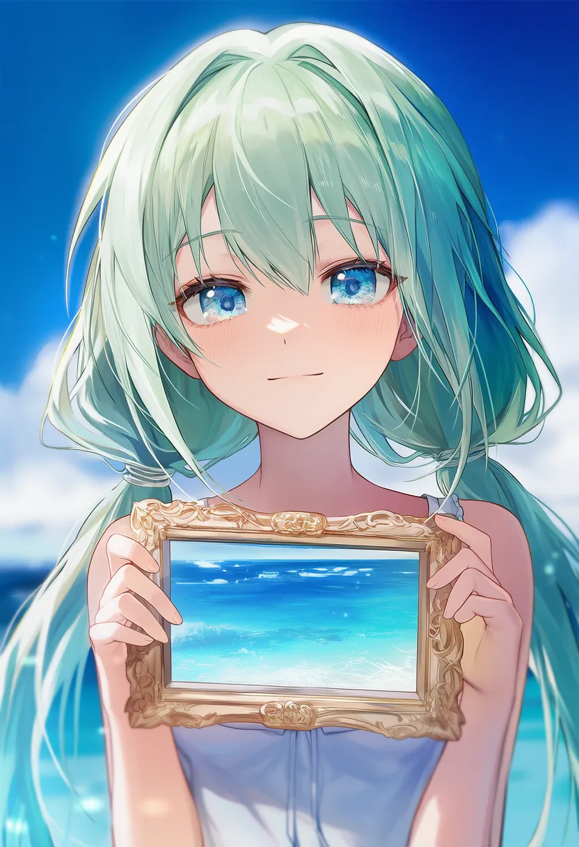 写真立てを持つ美少女AIイラスト｜持ち物プロンプト紹介