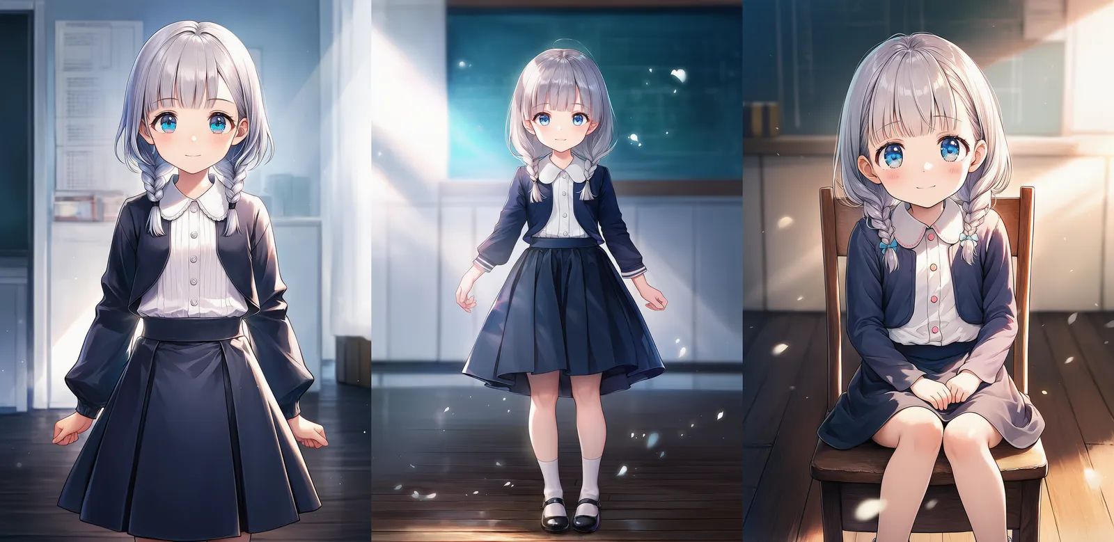 丸襟ブラウスと紺ジャケットのフォーマルコーデ|お受験服(園児用)プロンプト