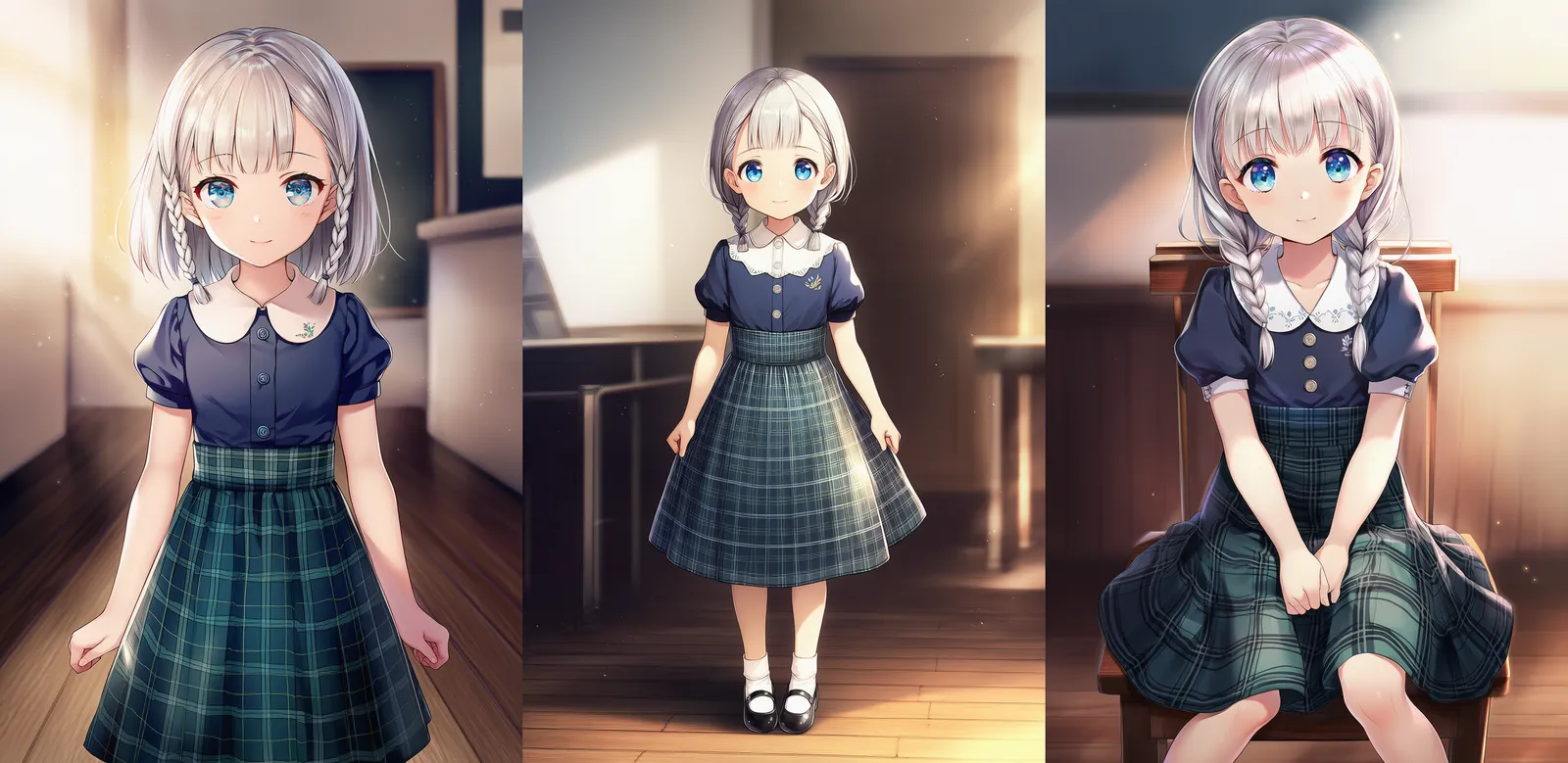 白丸襟ネイビーチェックワンピース|お受験服(園児用)プロンプト
