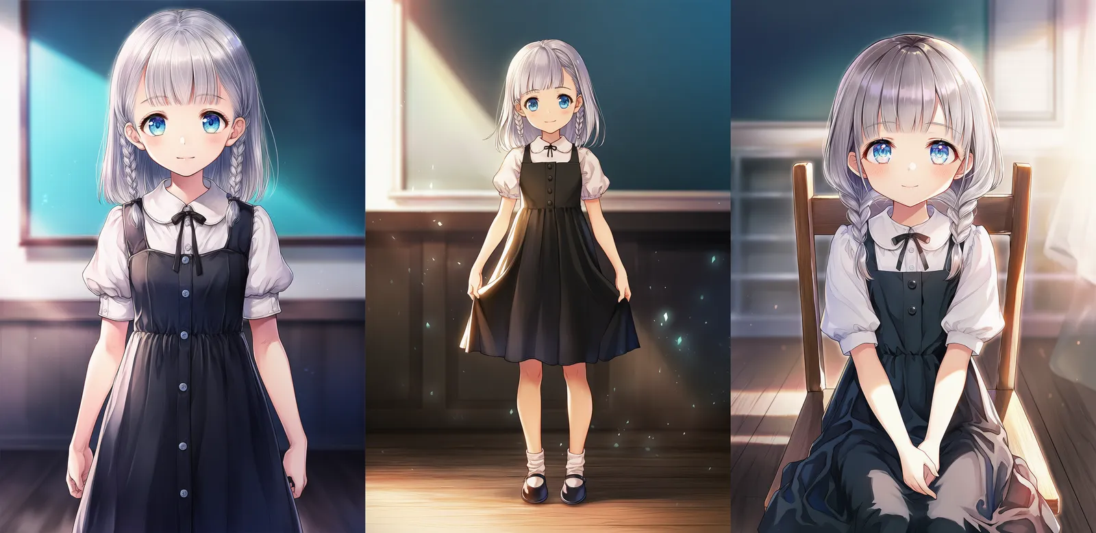 白丸襟ブラウスと黒ジャンパースカート|お受験服(園児用)プロンプト