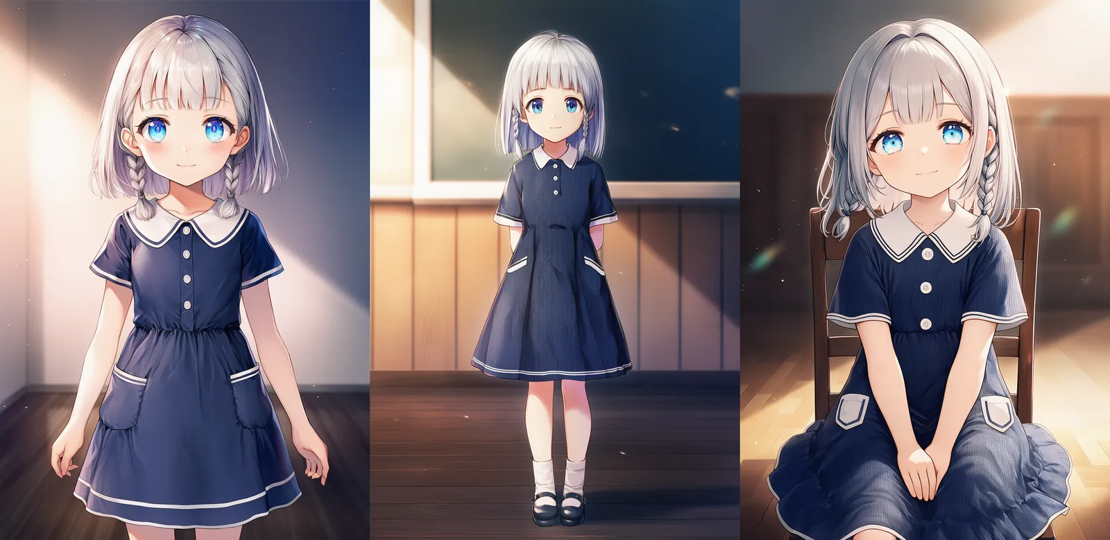 ネイビー配色襟ワンピース|お受験服(園児用)プロンプト