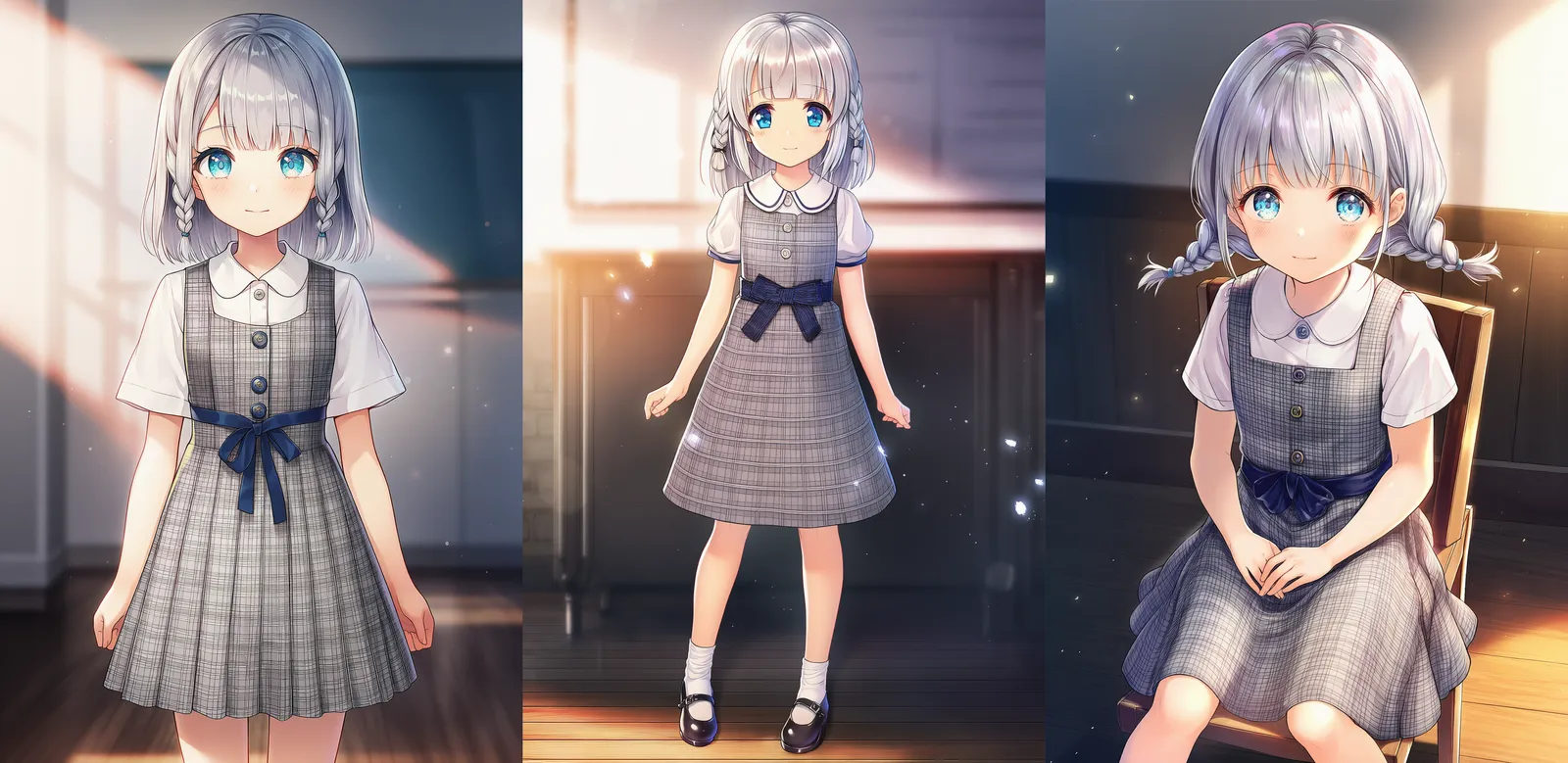 白丸襟ブラウスとグレンチェックジャンパースカート|お受験服(園児用)プロンプト