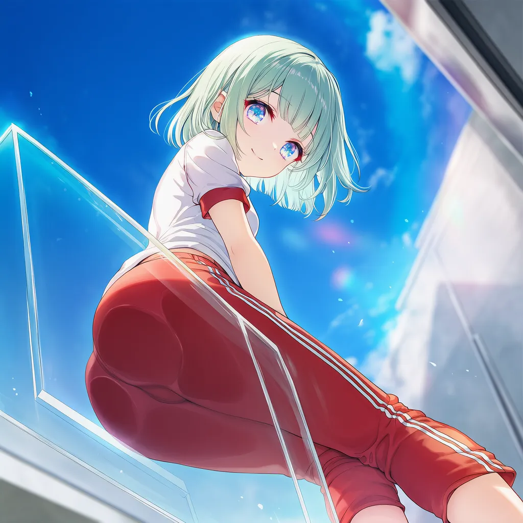 透明椅子でお尻を押し付けるAIイラスト｜プロンプト解説