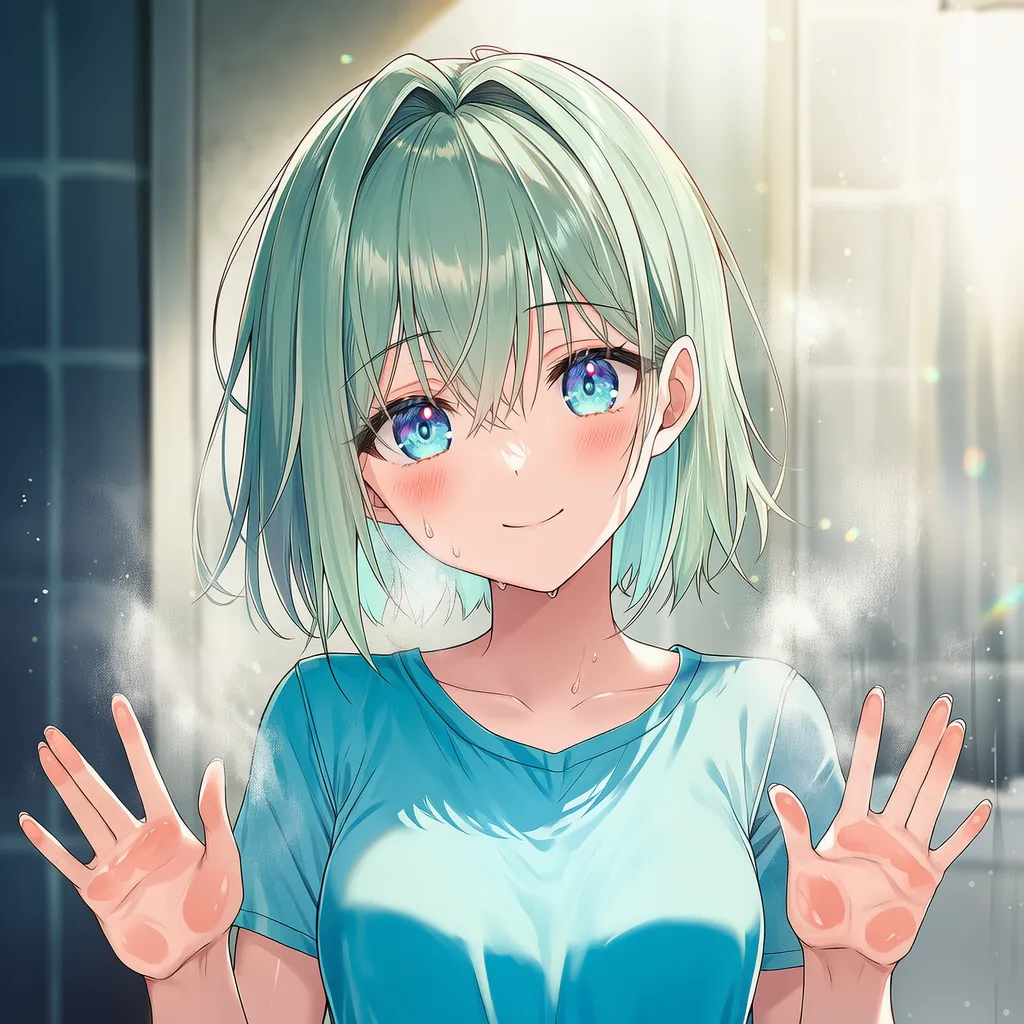 手をガラスドアに押し付けるAIイラスト｜プロンプト紹介