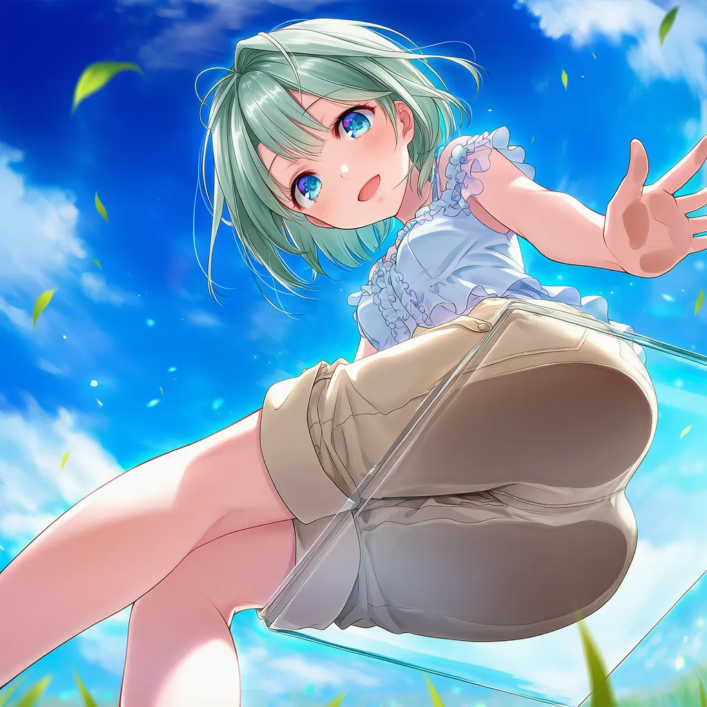 透明椅子でお尻を押し付けるAIイラスト作例２｜プロンプト解説