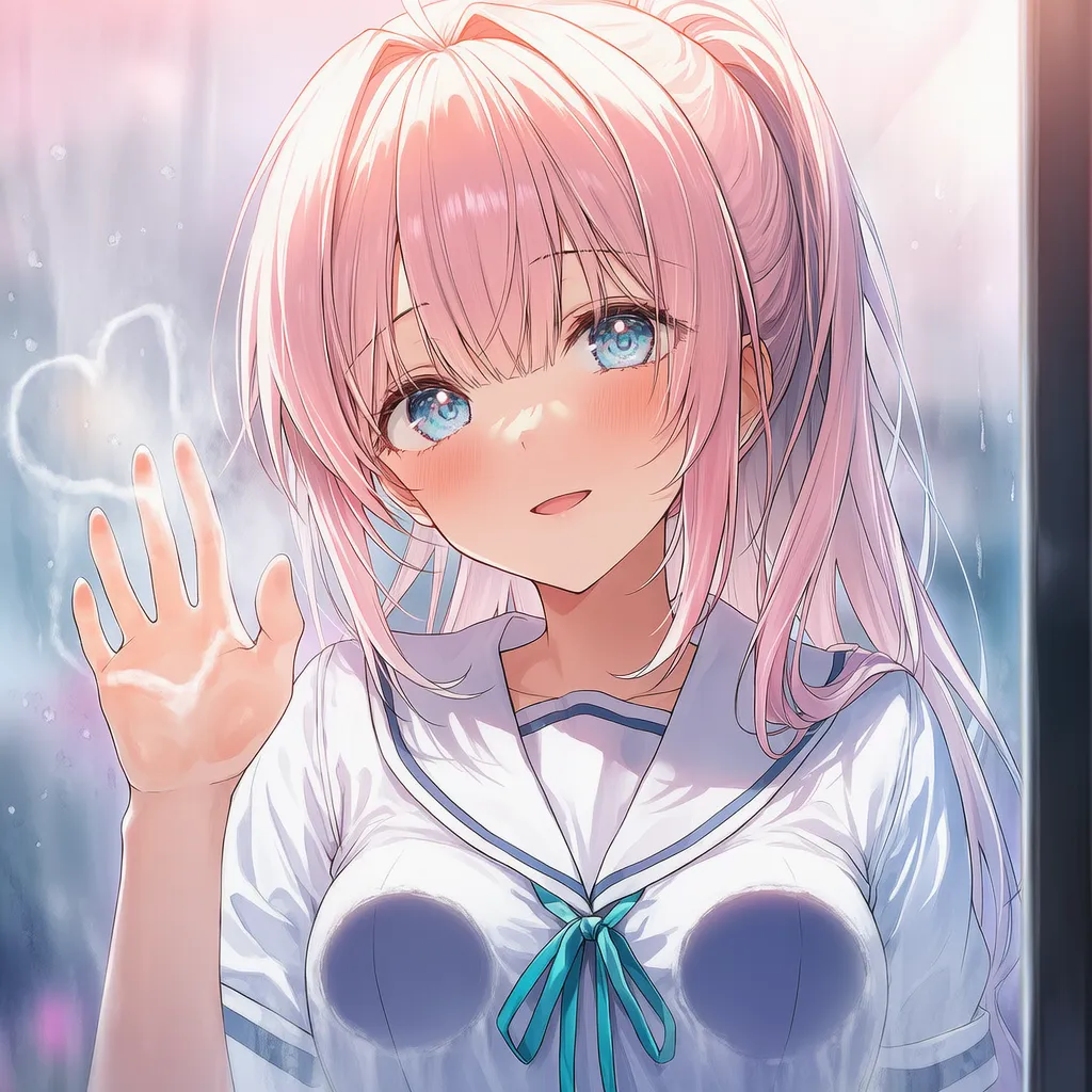 曇りガラスに指でハートを描くAIイラスト｜プロンプト解説