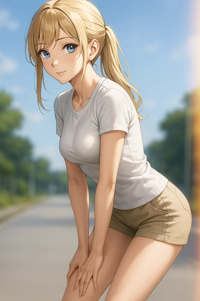 ChatGPTで生成した前かがみ姿勢の美少女AIイラスト作例