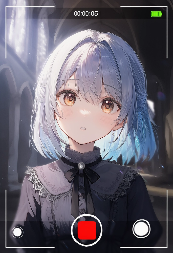 iPhone風の録画フレームに映る美少女イラスト｜プロンプト紹介