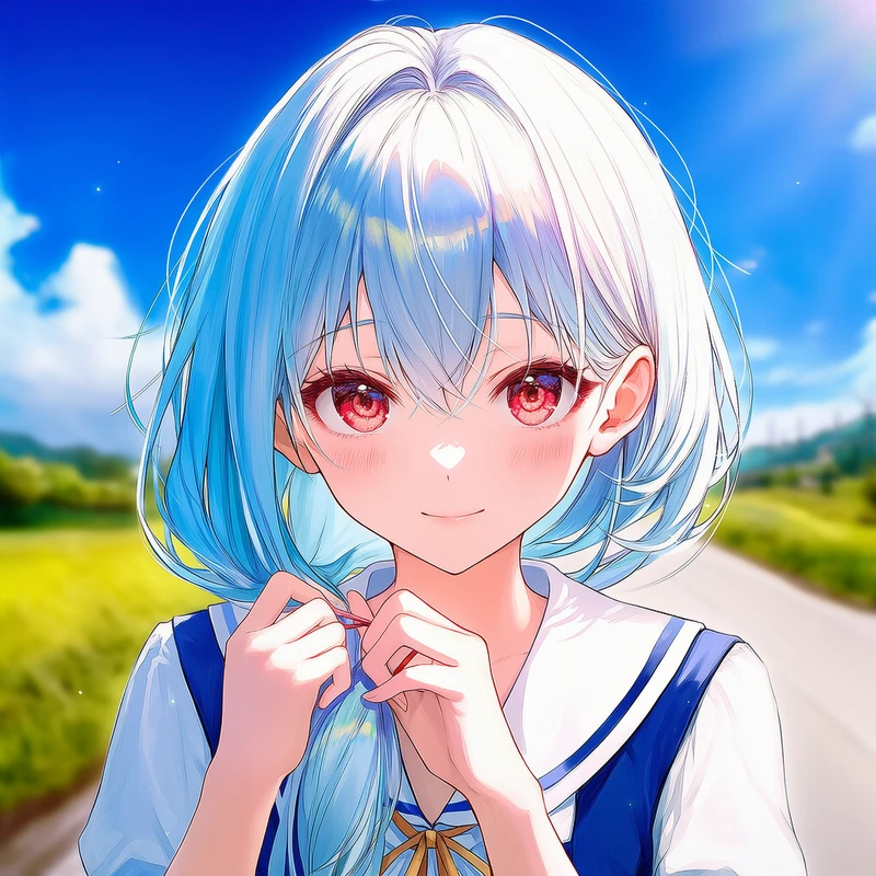 ローポニーテールを前で束ねる美少女AIイラスト|プロンプト紹介