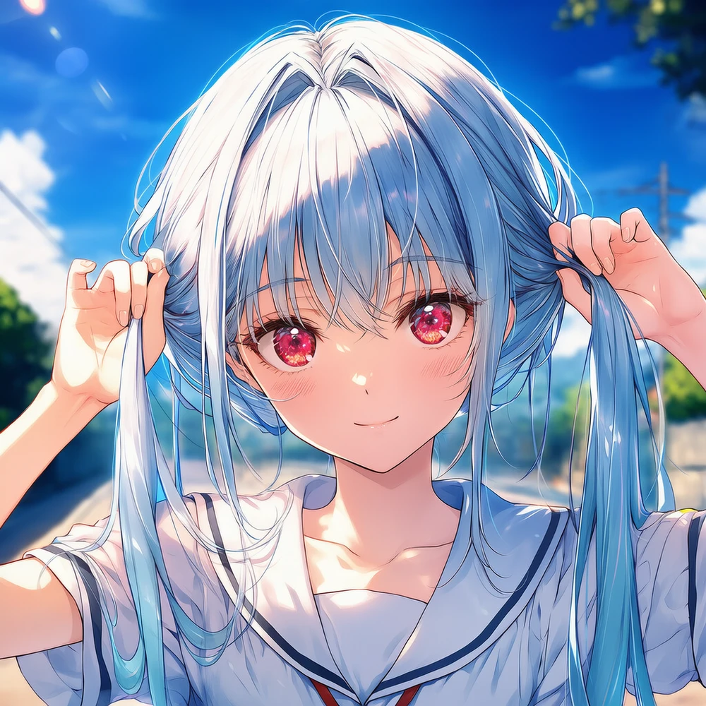 手でツインテールを作る美少女AIイラスト|プロンプト紹介