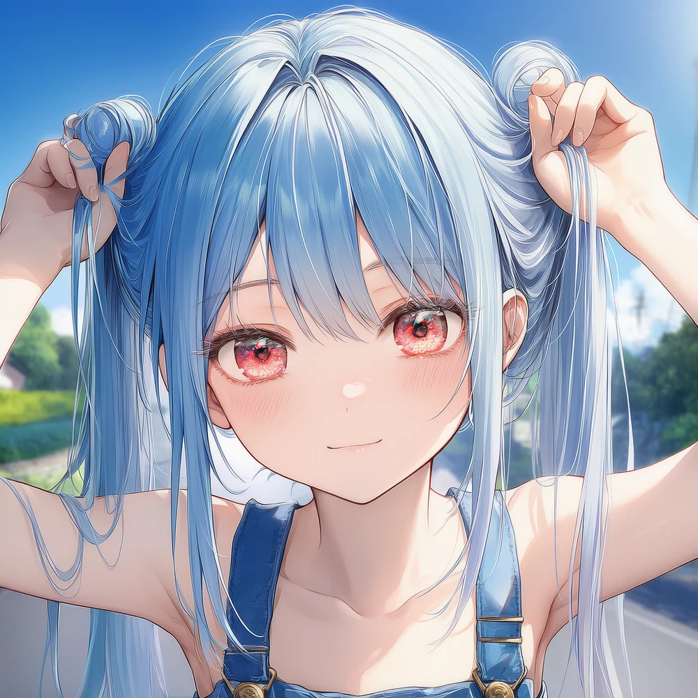手でお団子ヘアを作る美少女AIイラスト|プロンプト紹介