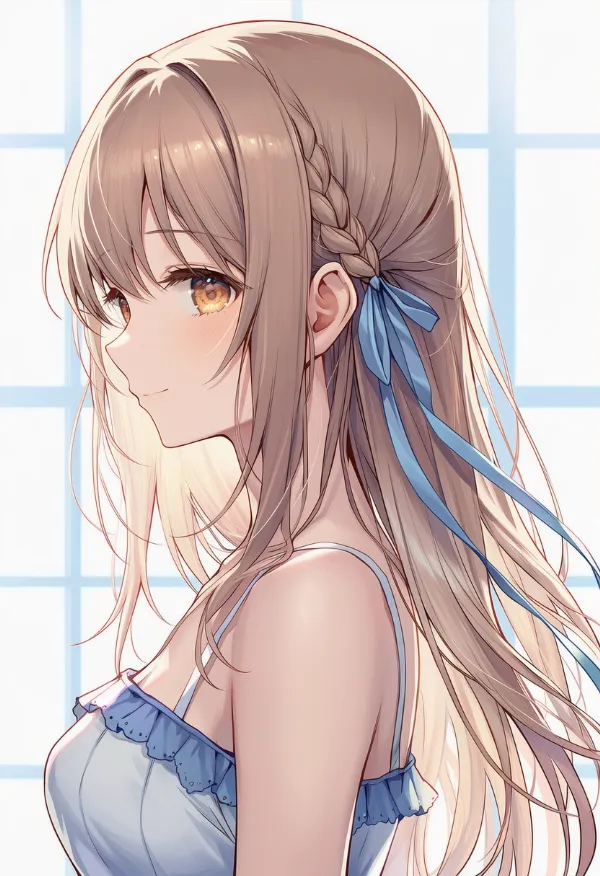 三つ編み通しリボンのAIイラスト|プロンプト紹介