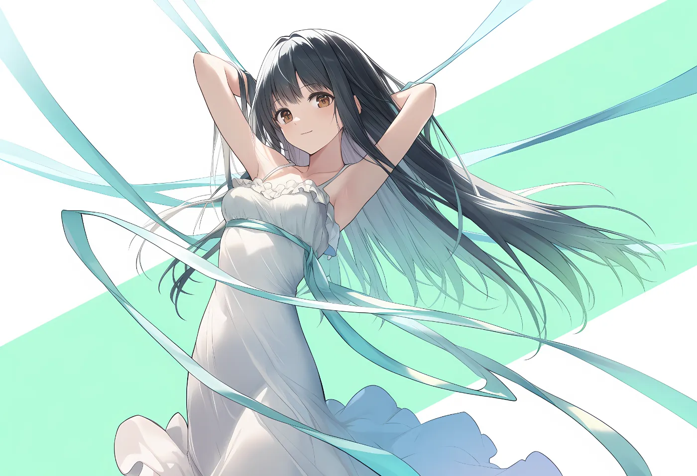 リボンをドレスに巻いた美少女のAIイラスト作例