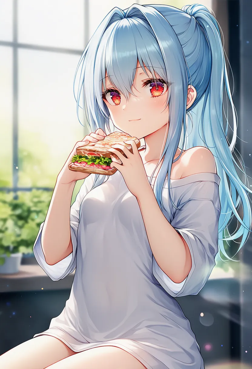 サンドイッチを持つ美少女AIイラスト｜持ち物プロンプト紹介