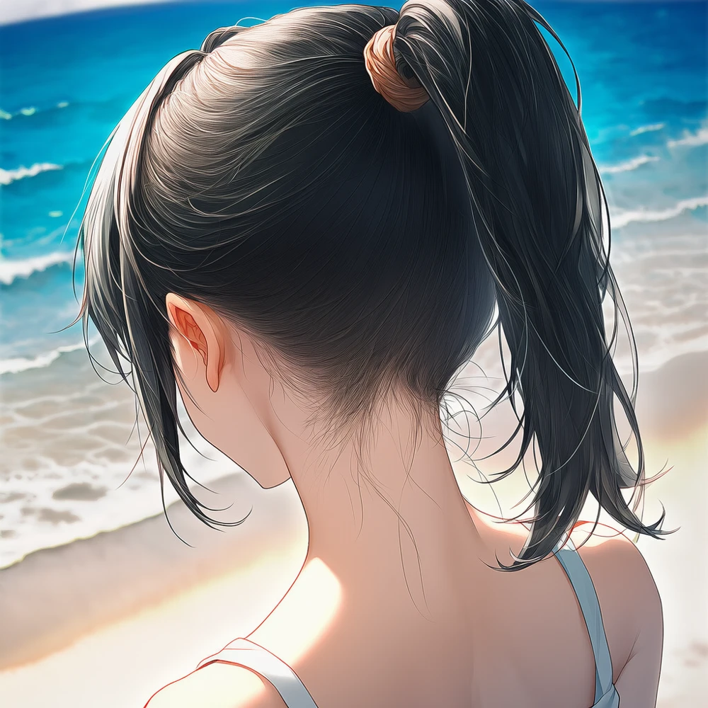 うなじの後れ毛をAIで再現したイラストの作例