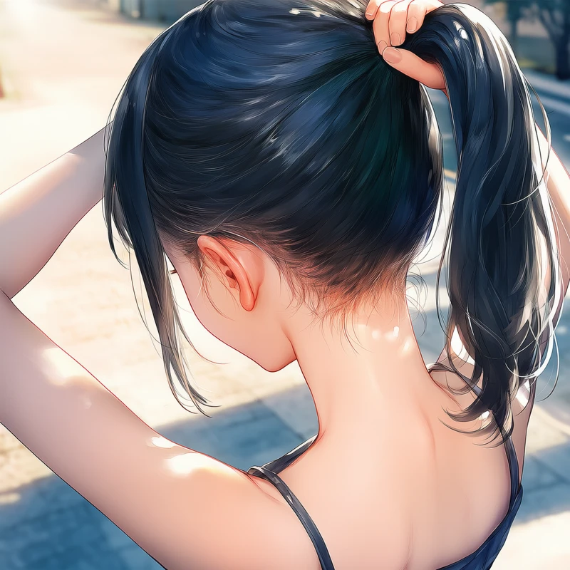 髪を持ち上げてうなじが見える様子を再現したAIイラスト