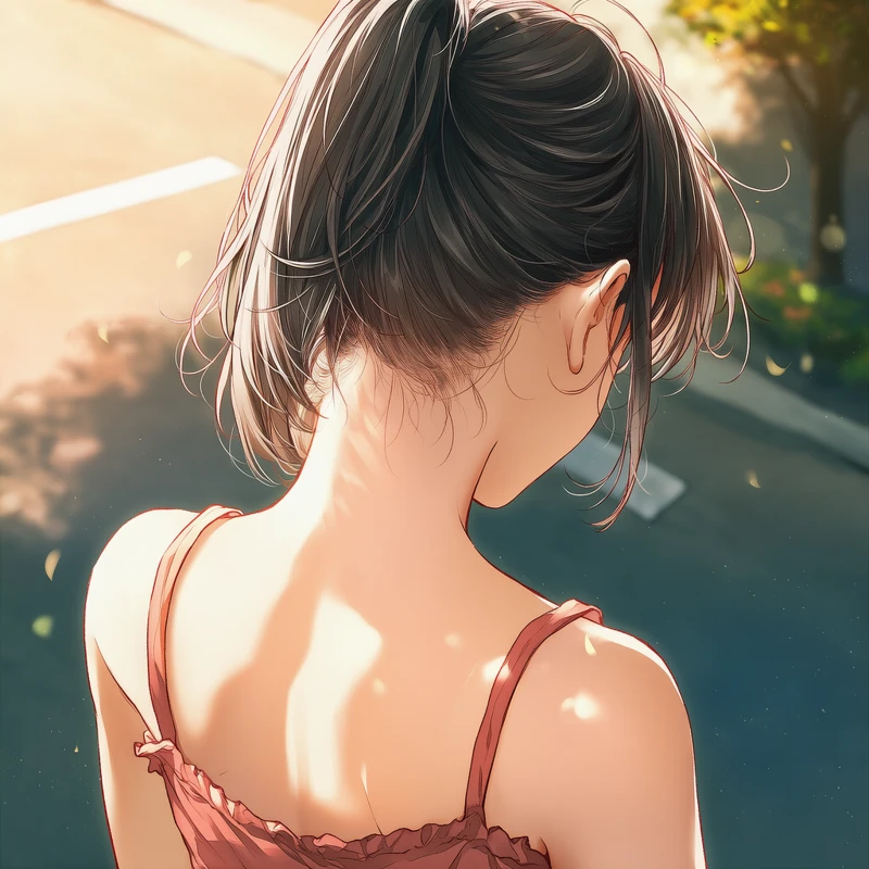 俯いてうなじが見える様子を再現したAIイラスト