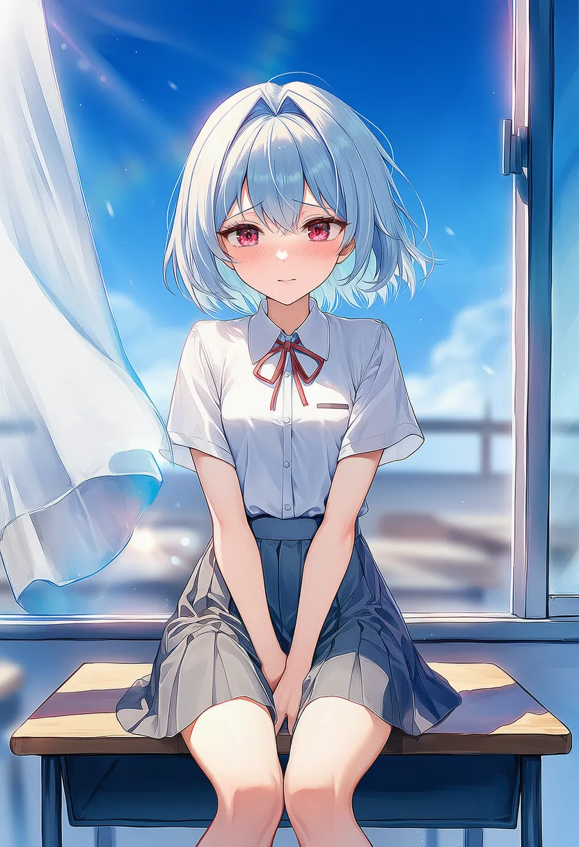恥ずかしがって手を脚に挟む美少女AIイラスト｜プロンプト紹介