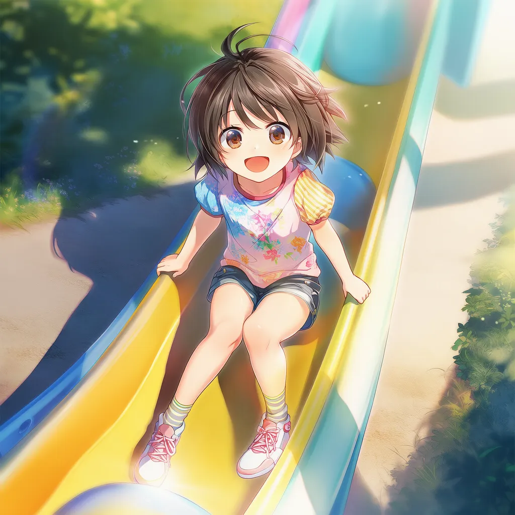 すべり台で遊んでいる様子のAIイラスト-02｜プロンプト紹介