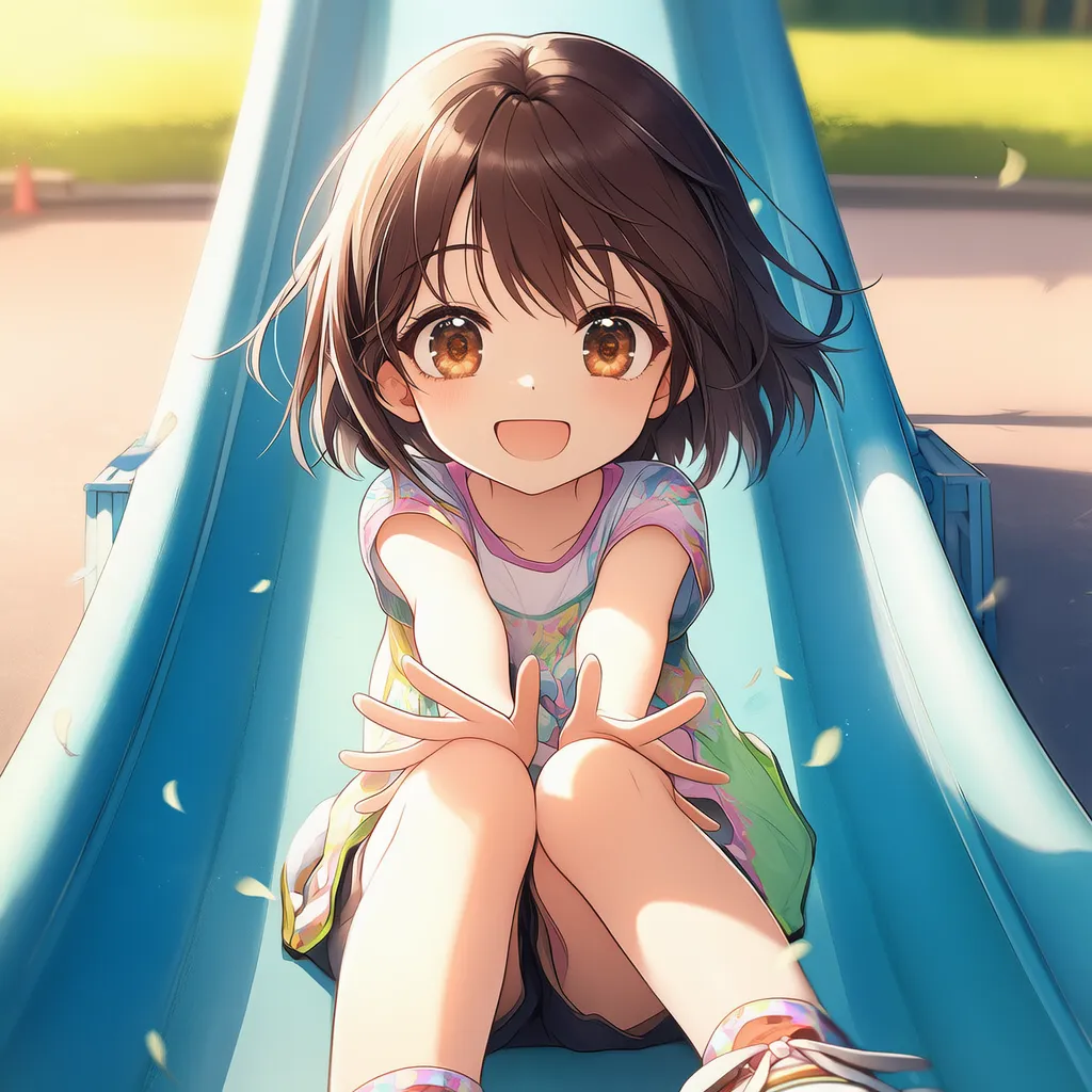 すべり台で遊んでいる様子のAIイラスト-01｜プロンプト紹介