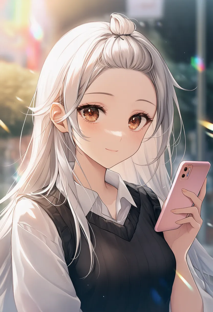 スマホを持つ美少女AIイラスト｜持ち物プロンプト紹介